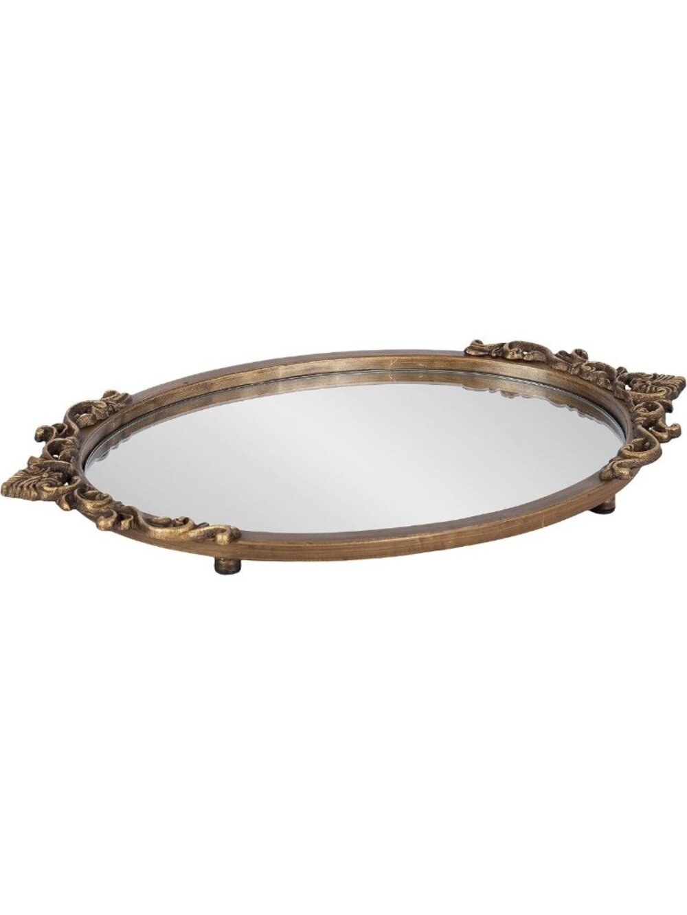 Vintage Oval Mirrored Decorative Tray - Antique Gold, 17x10, Ornate Home Decor